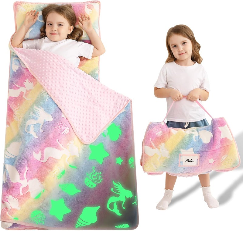 lasoftan Toddler Nap Mat with Pillow and Blanket, Extra Large Rolled Napping Mats,Slumber Bags for Boys Girls,Kids Sleeping Bag for Daycare, Preschool Travel Camping - Image 1
